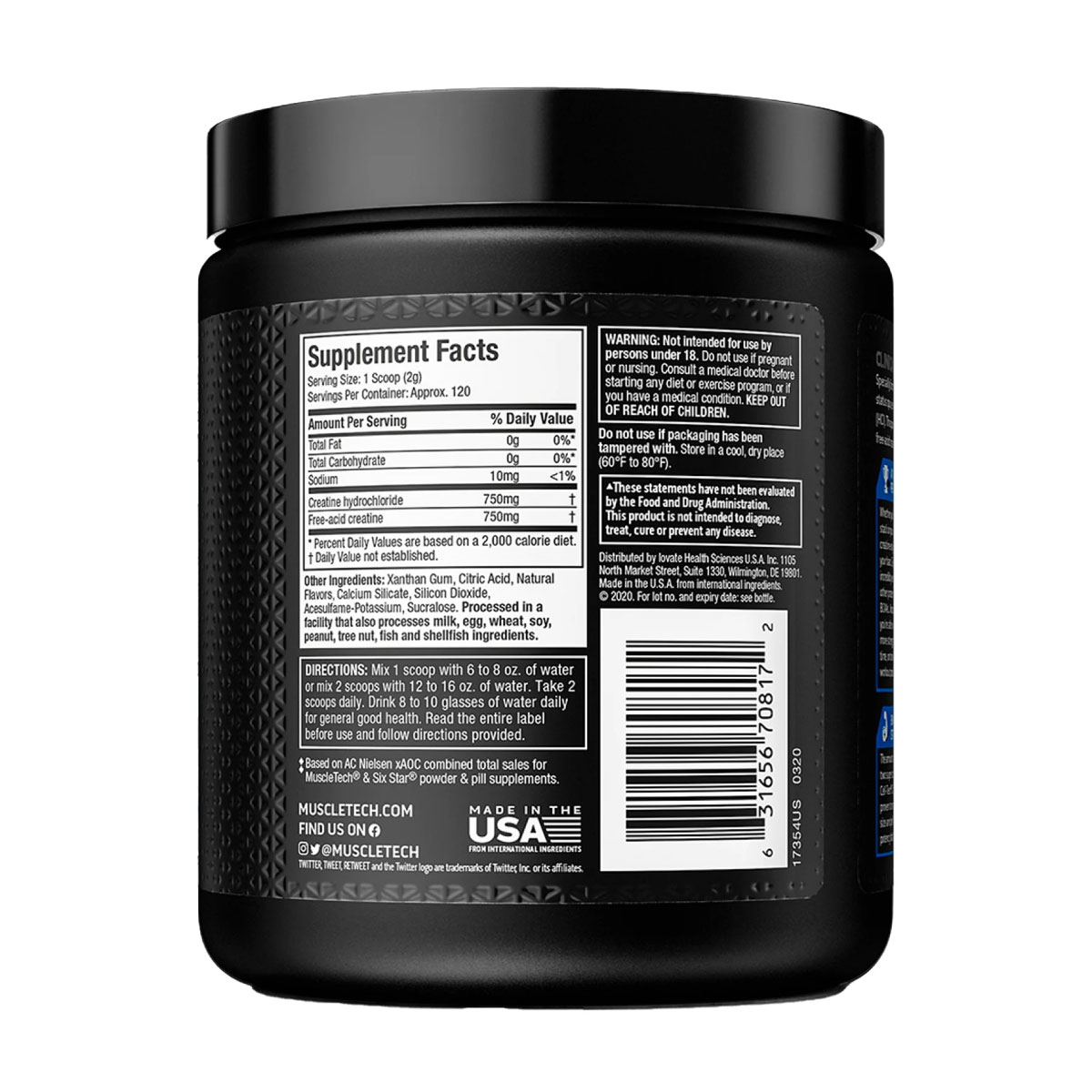 Creatina HCI MuscleTech Creactor Creatine HCI 269g 120 Serv. - Ponche de Frutas