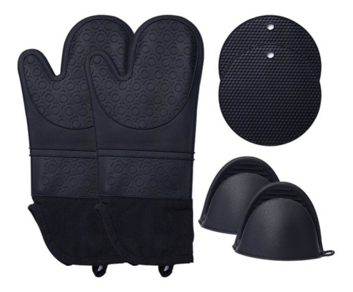 6 Pcs Guantes De Horno Y Agarraderas Para Cocina Negro
