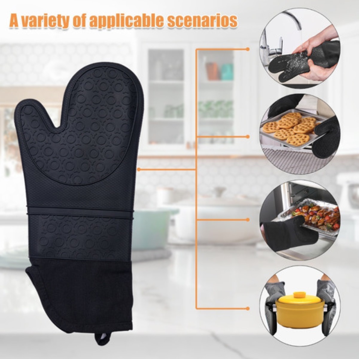 6 Pcs Guantes De Horno Y Agarraderas Para Cocina Negro