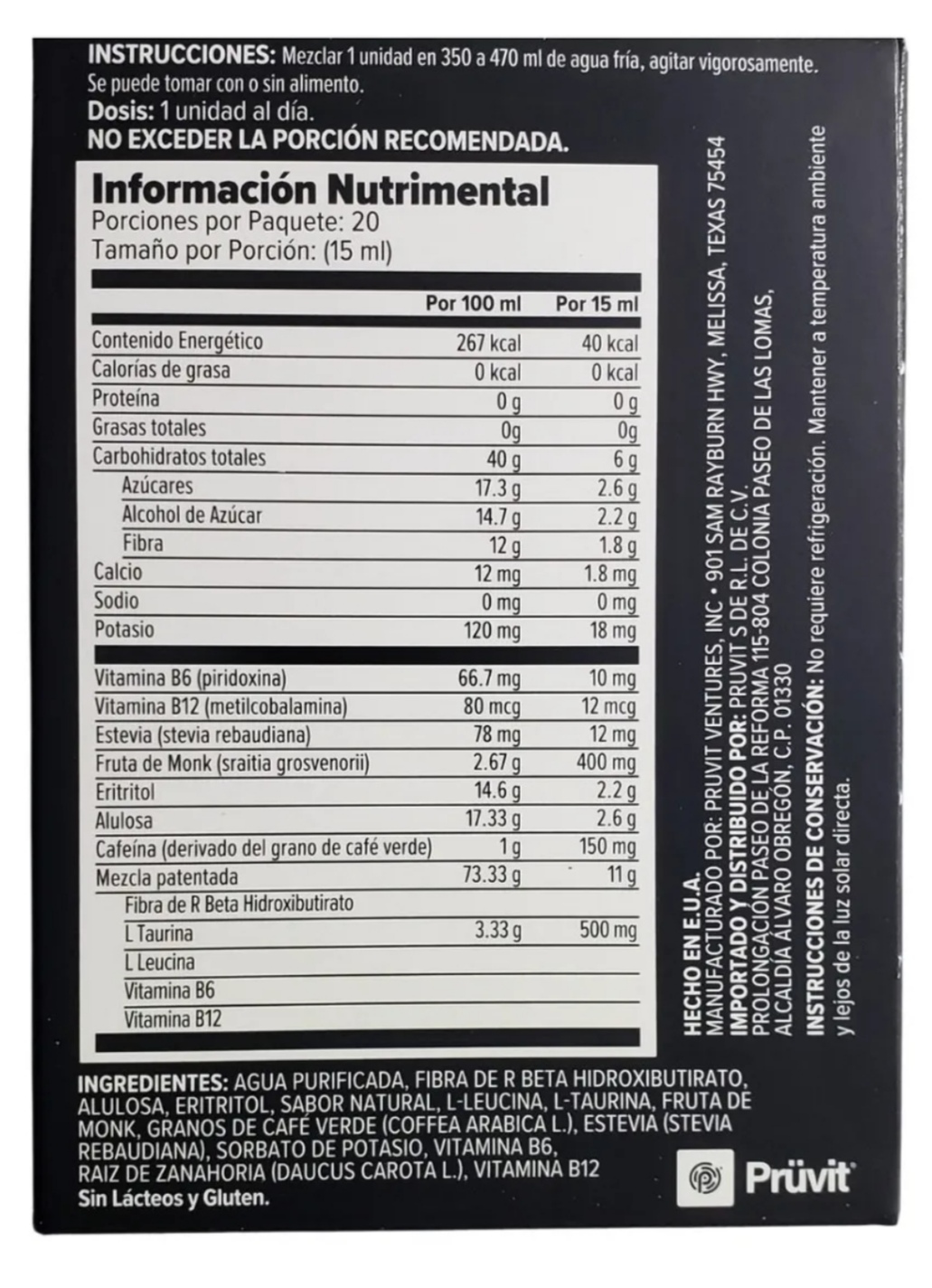 Caja de 20 Cetonas Exógenas KETO//os Con cafeína, Sabor dulce agrío.