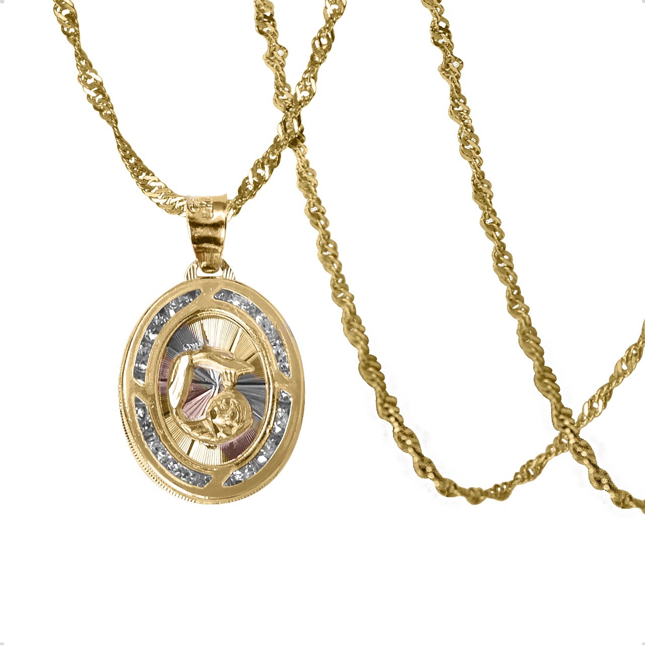 Medalla Bautizo Espíritu Santo Oval Dije Con Cadena 40cm Oro 10k