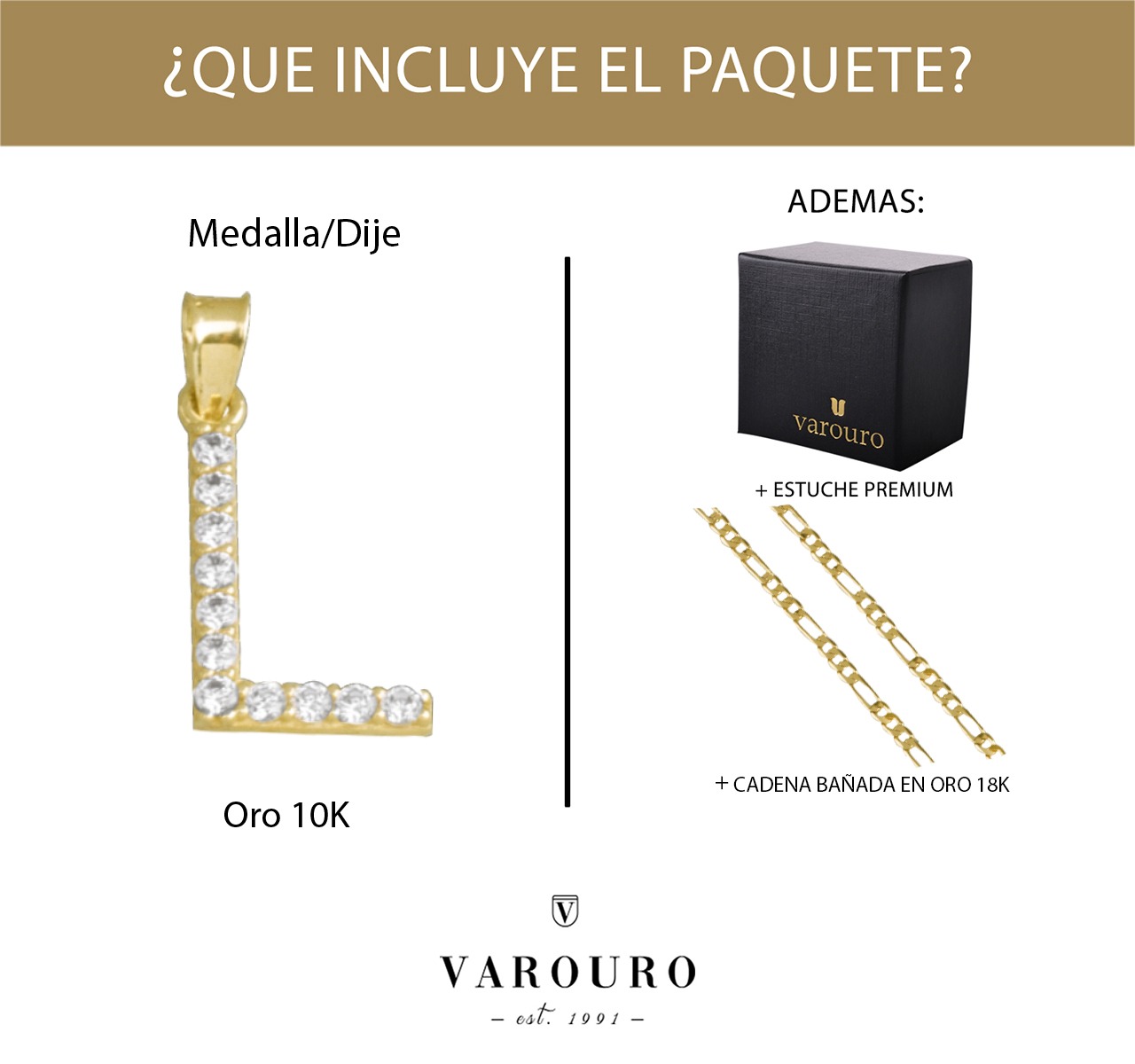 Dije Letra Inicial L | Oro 10k + Cadena Regalo + Estuche
