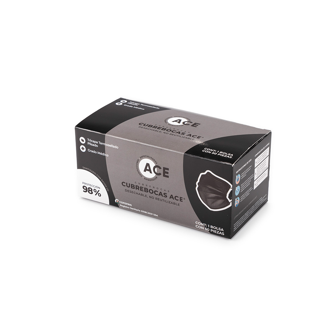 Caja con 50 cubrebocas negros ACE