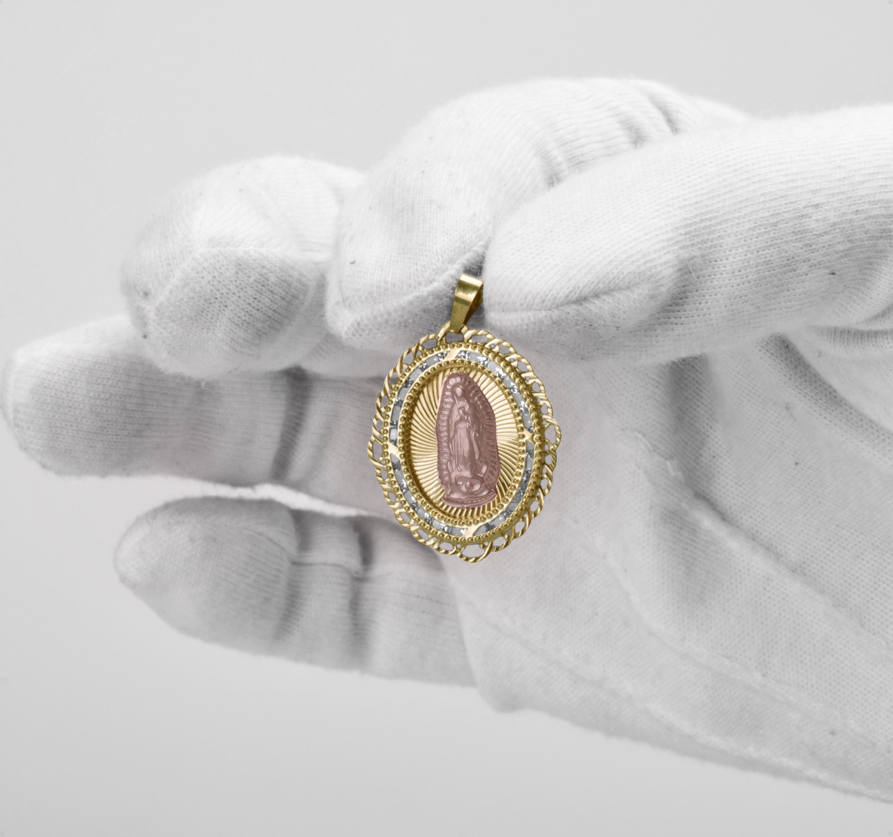 Medalla Virgen Guadalupe Oro 10k | Amarillo Y Rosa + Cadena