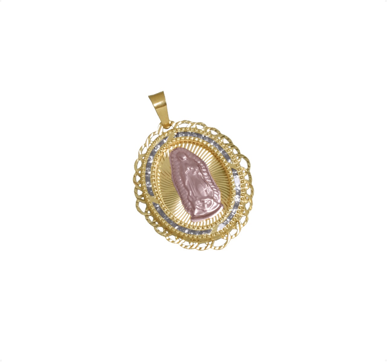 Medalla Virgen Guadalupe Oro 10k | Amarillo Y Rosa + Cadena