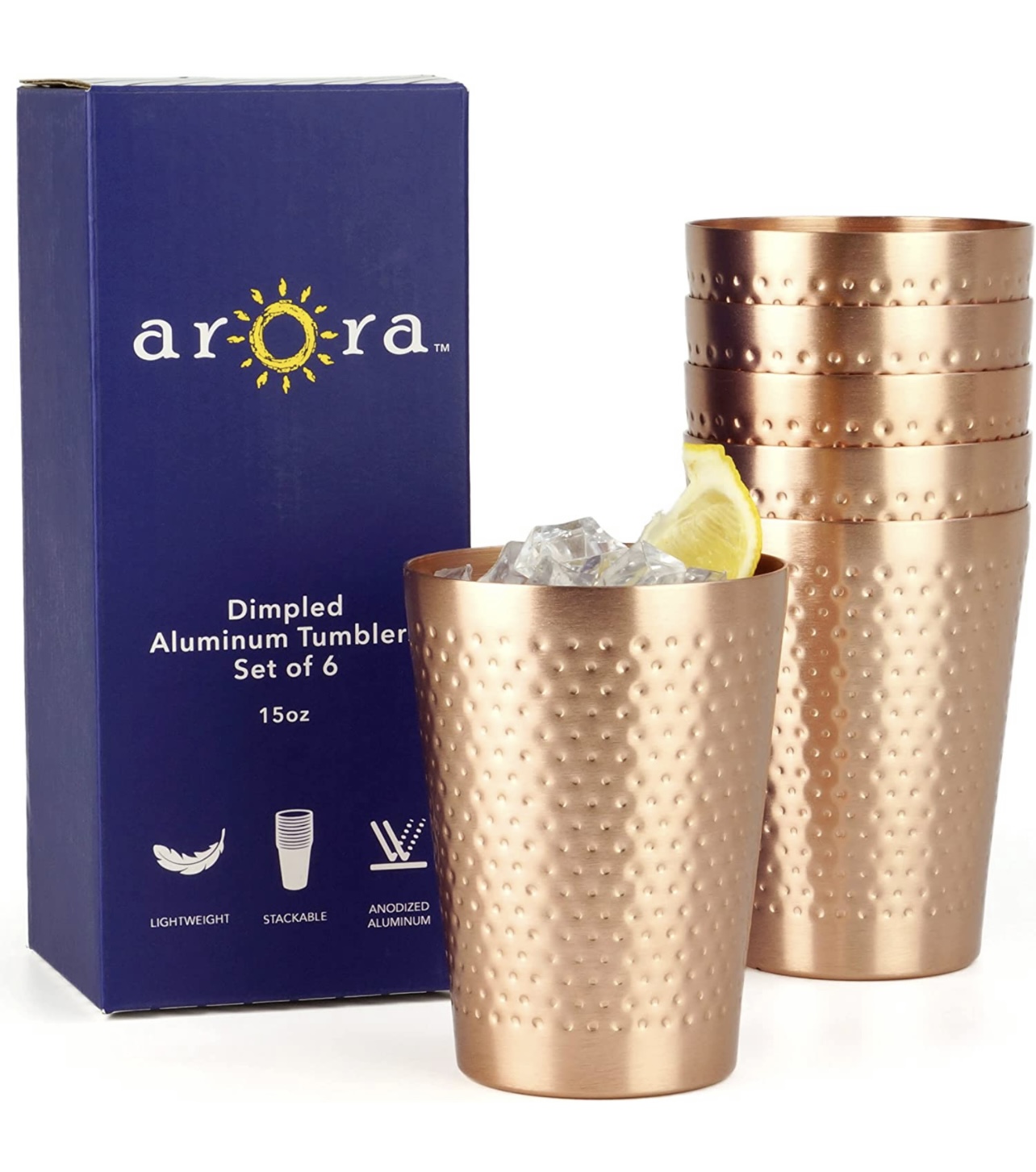 Juego De Vasos De Metal Anodizado De Cobre Martillado