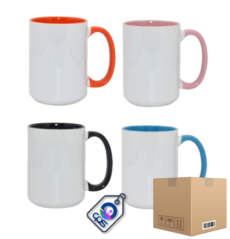 Taza Blanca de 15 oz. Con interior y asa de color, para sublimar (36 piezas).