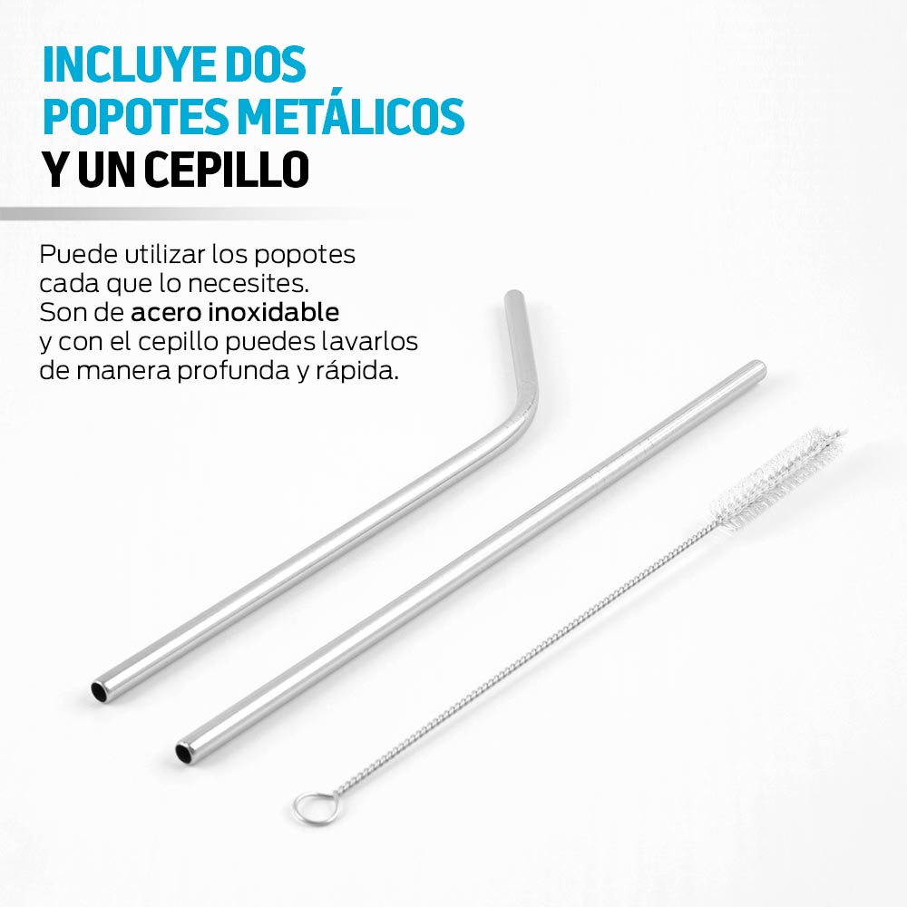 Termo y Vaso Térmico Acero Inoxidable 2 Popotes 800 ml