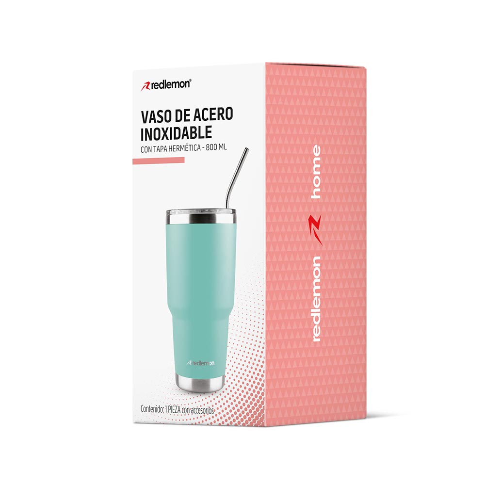 Termo y Vaso Térmico Acero Inoxidable 2 Popotes 800 ml