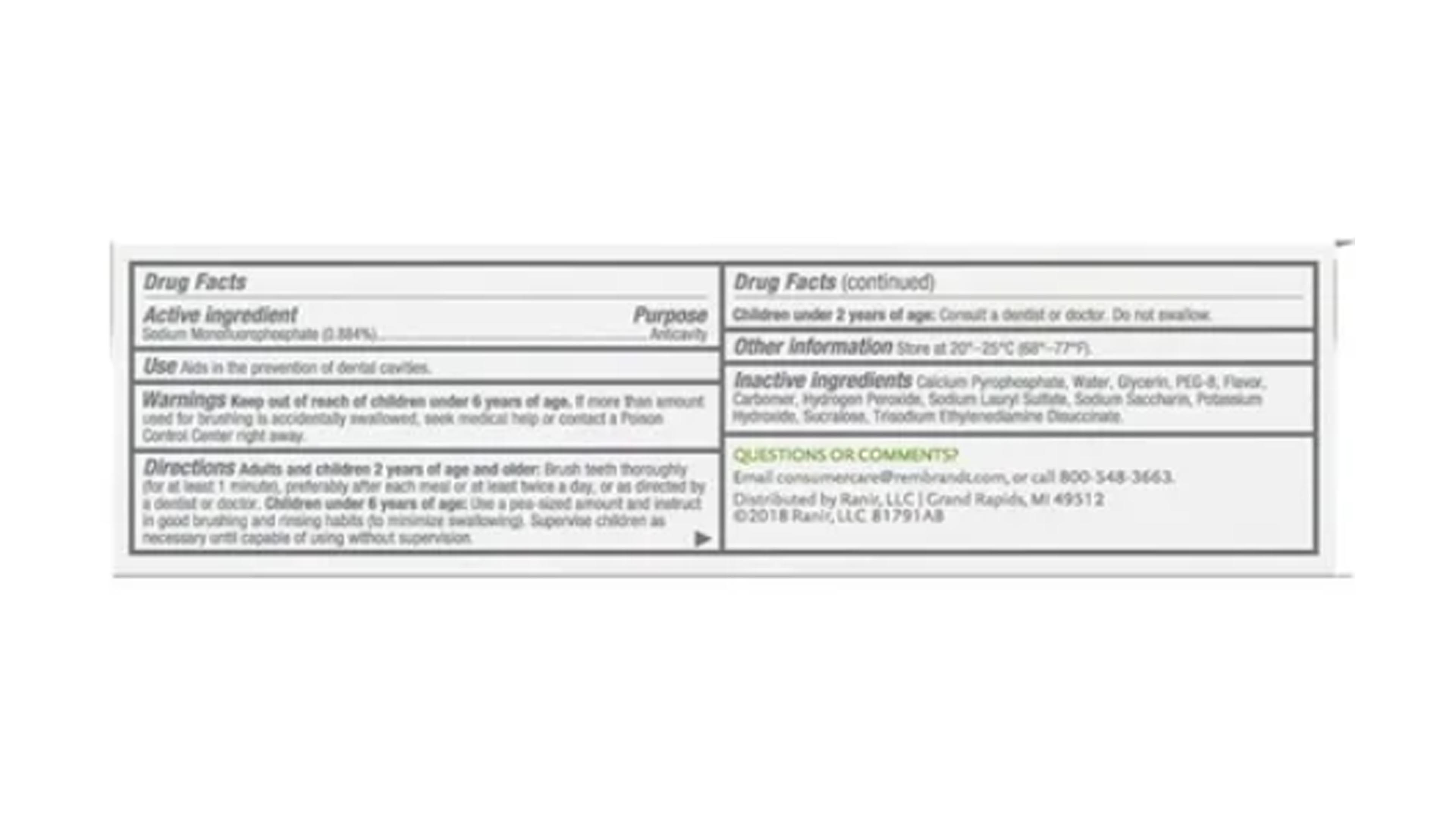 Pasta De Dientes Rembrandt Pasta Dental 2 Pack De 2.6 Oz C/u