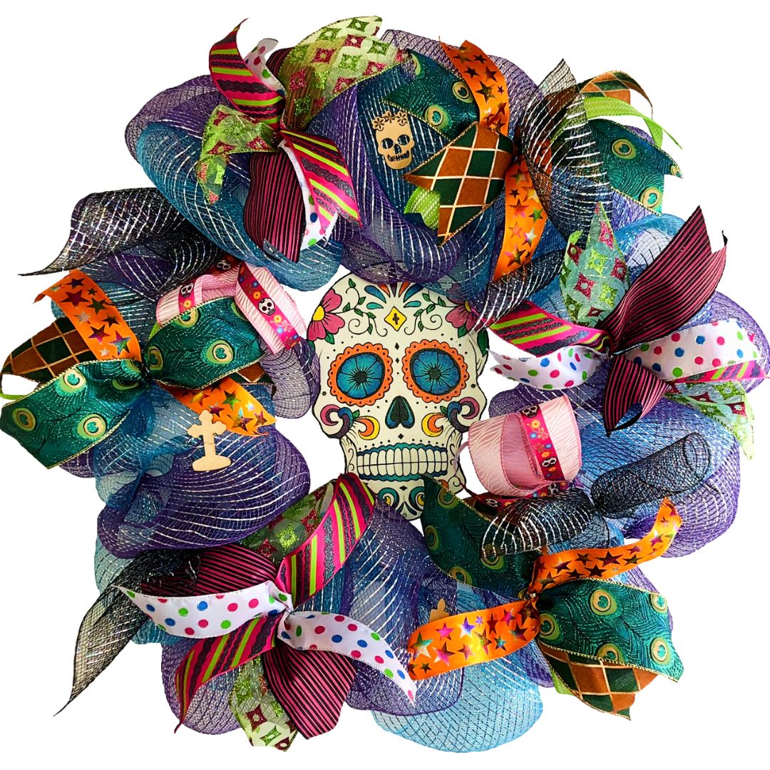 Corona Calavera, Adorno día de Muertos o Halloween.