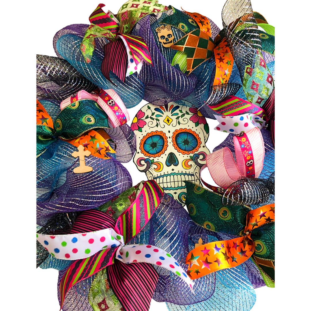 Corona Calavera, Adorno día de Muertos o Halloween.