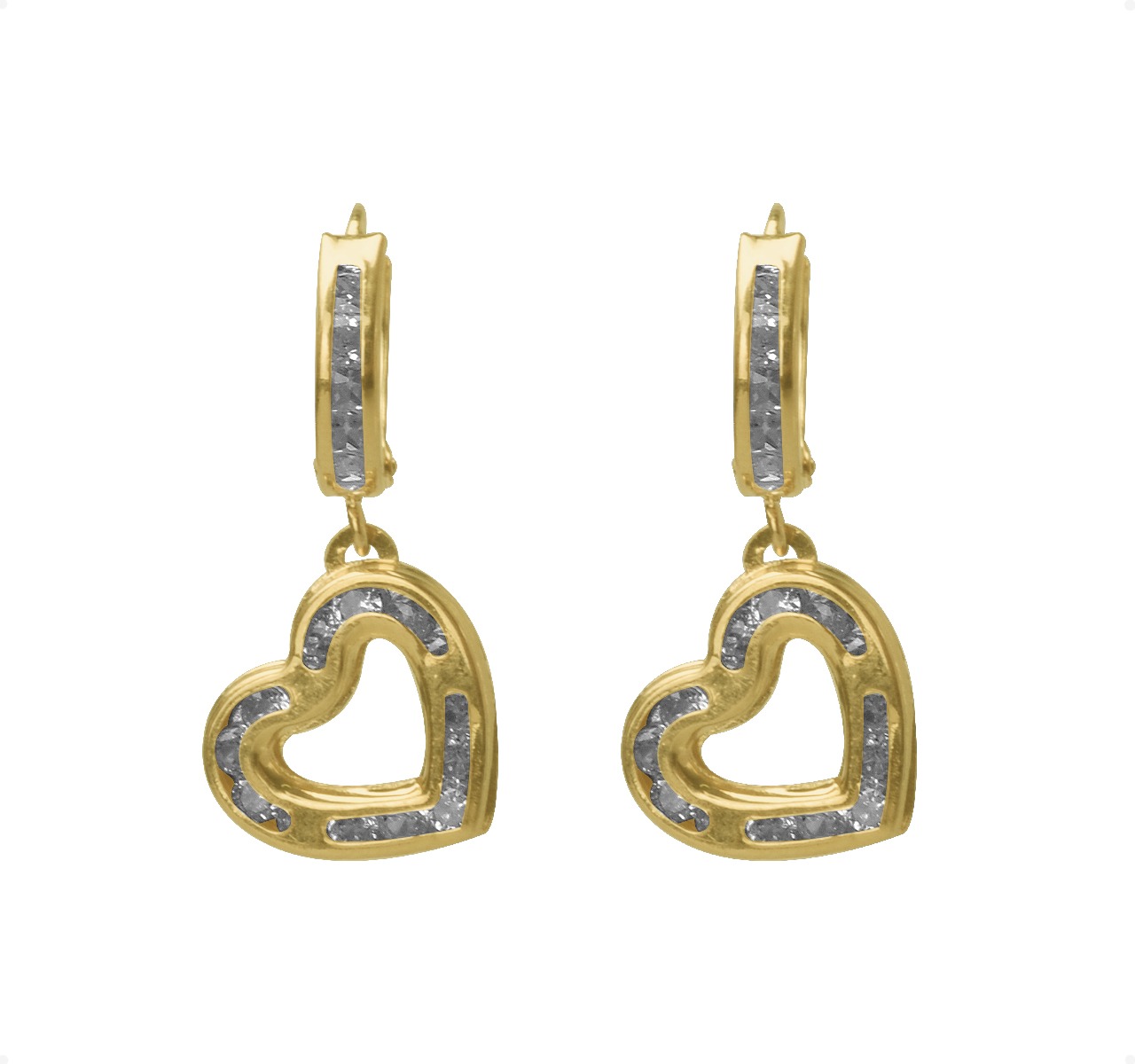 Aretes Arracada Oro 10k Corazón 1.9gr | Amarillo + Estuche 