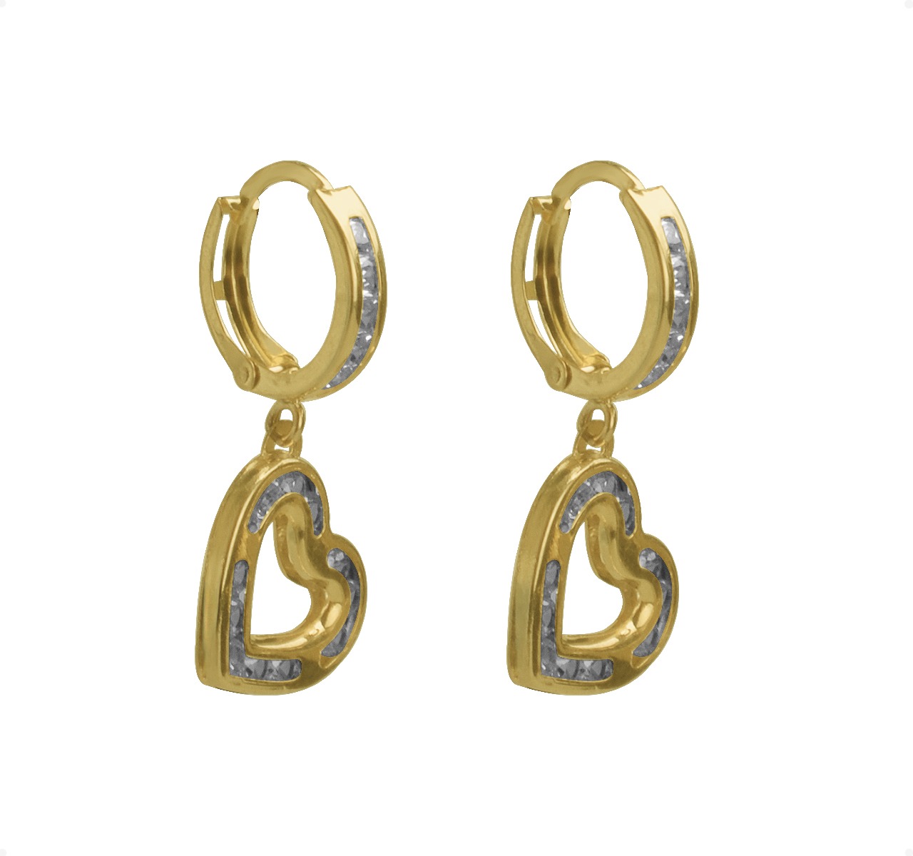 Aretes Arracada Oro 10k Corazón 1.9gr | Amarillo + Estuche 