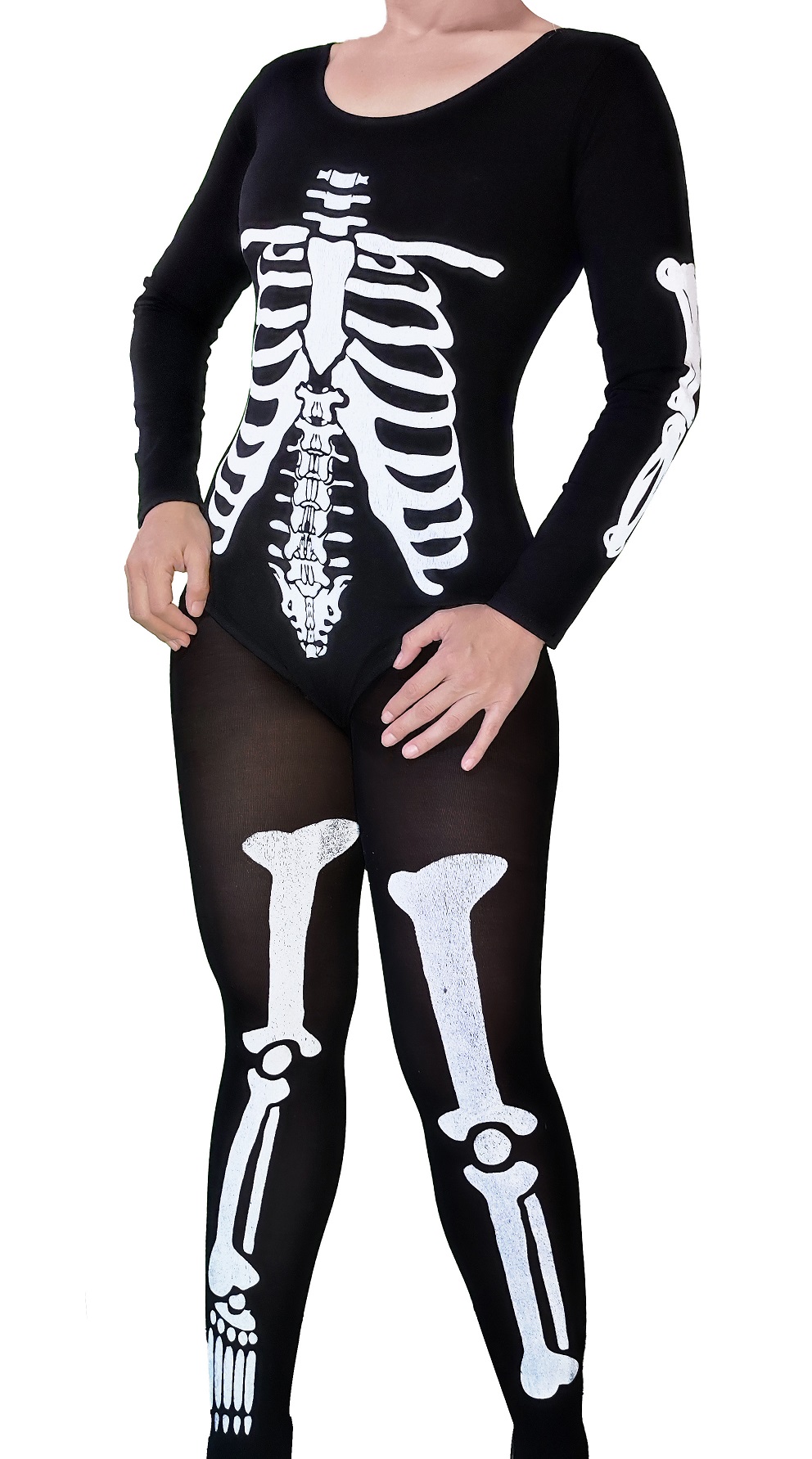 Disfraz de Calavera, Leotardo y Pantimedias de Esqueleto