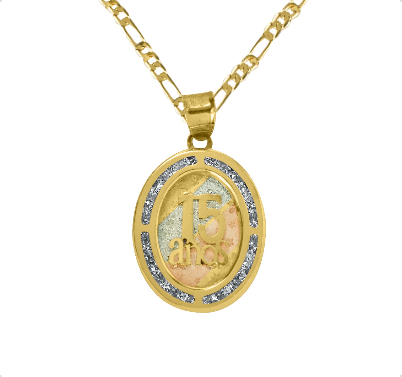 Fino Dije 15 Años Flores Oval Oro 10k | Amor + Cadena 