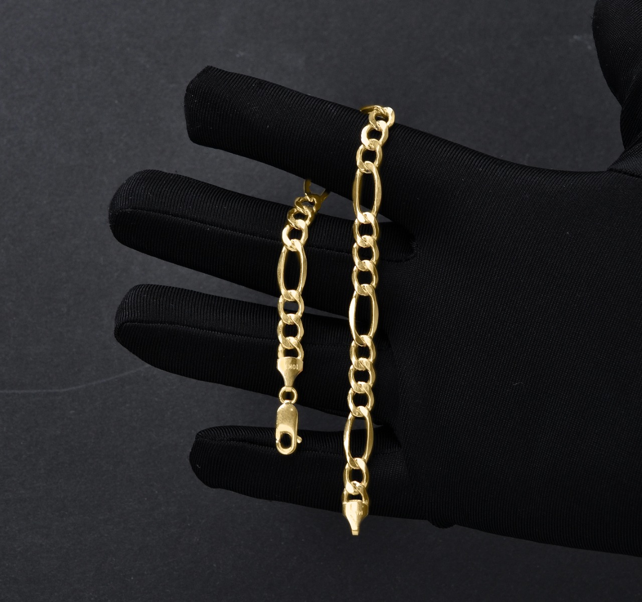 PULSERA FIGARO ESCLAVA ORO 10K ITALIANO 21CM - 7MM + ESTUCHE