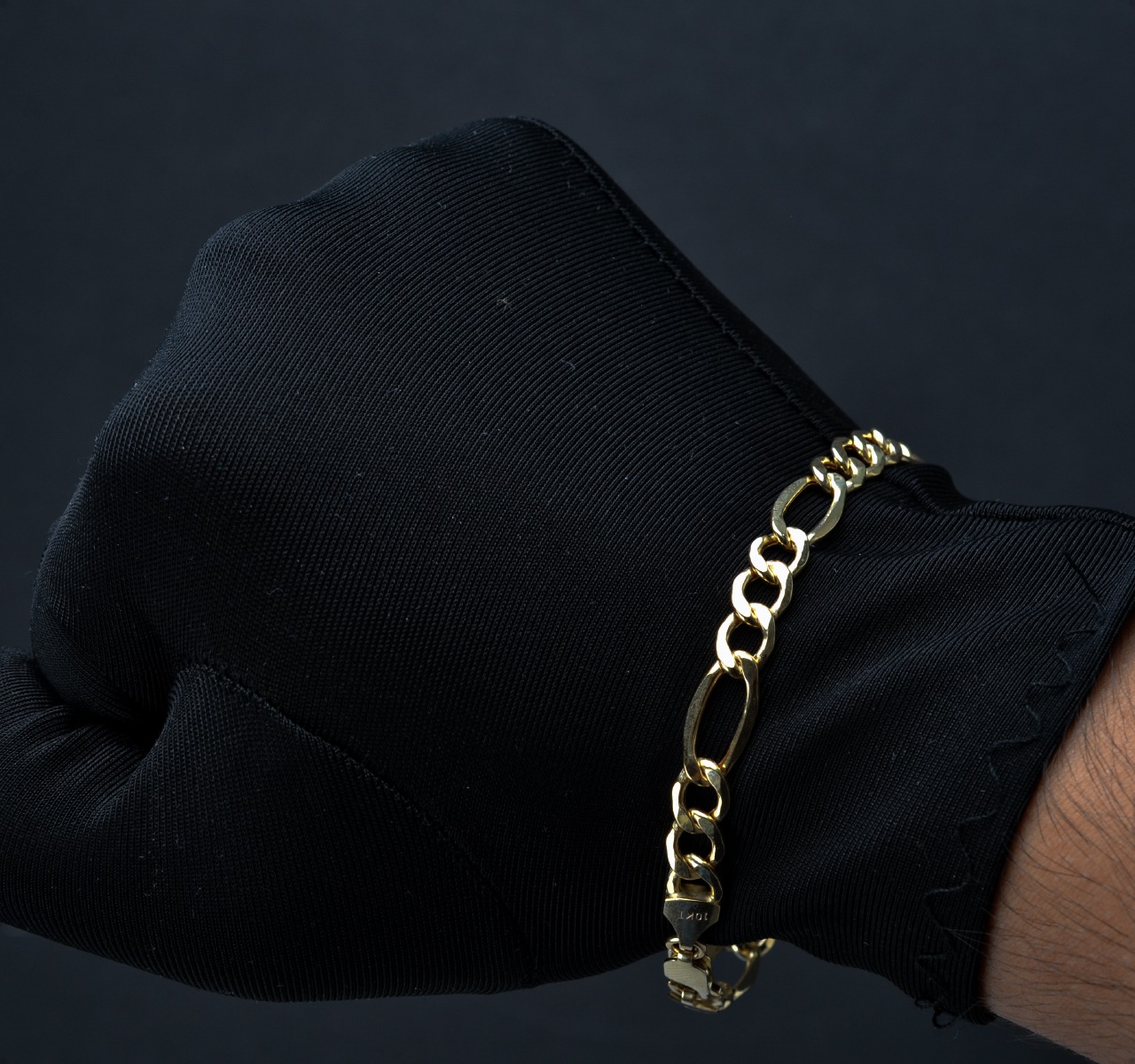 PULSERA FIGARO ESCLAVA ORO 10K ITALIANO 21CM - 7MM + ESTUCHE