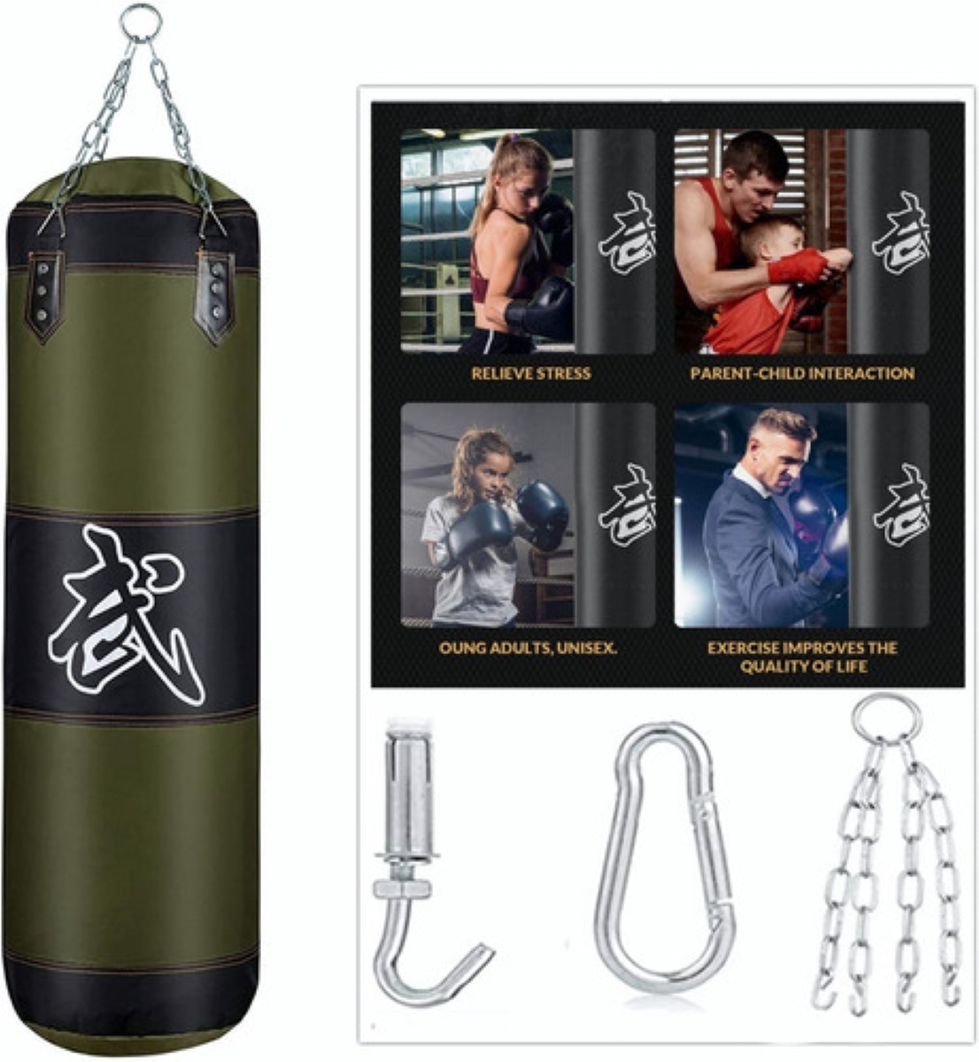 Saco De Boxeo Profesional De Gran Capacidad De 120 Cm, Verde