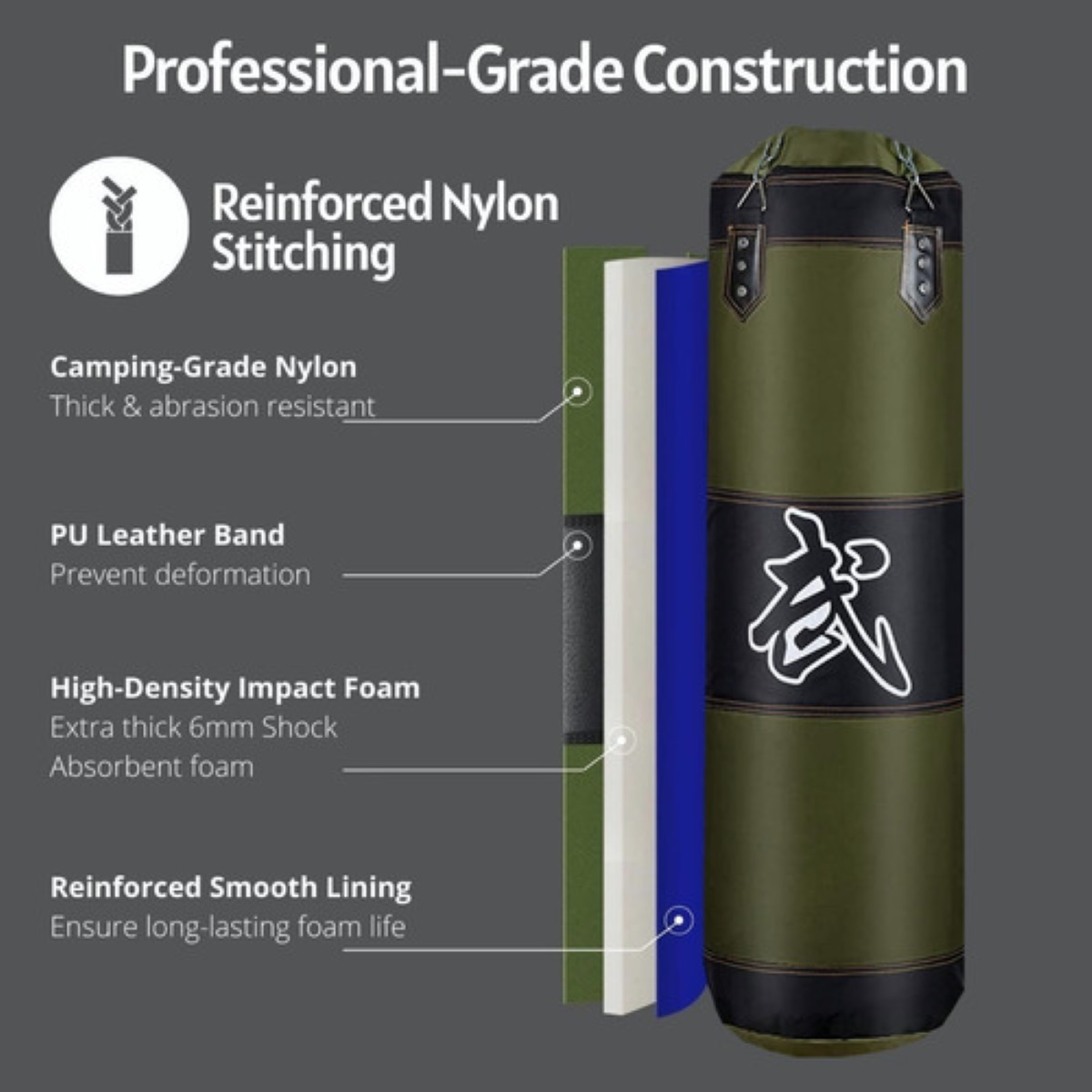 Saco De Boxeo Profesional De Gran Capacidad De 120 Cm, Verde