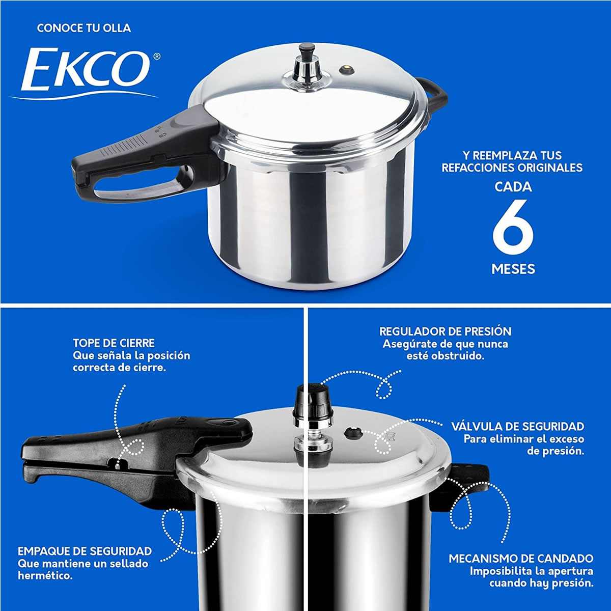 Olla Express Clásica Capacidad de 8 Litros Acero Ekco 66079