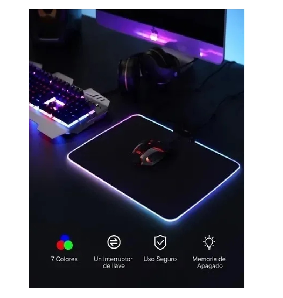 Alfombrilla De Ratón Gamer Rgb Luz Led Lonk Mousepad 30x25cm