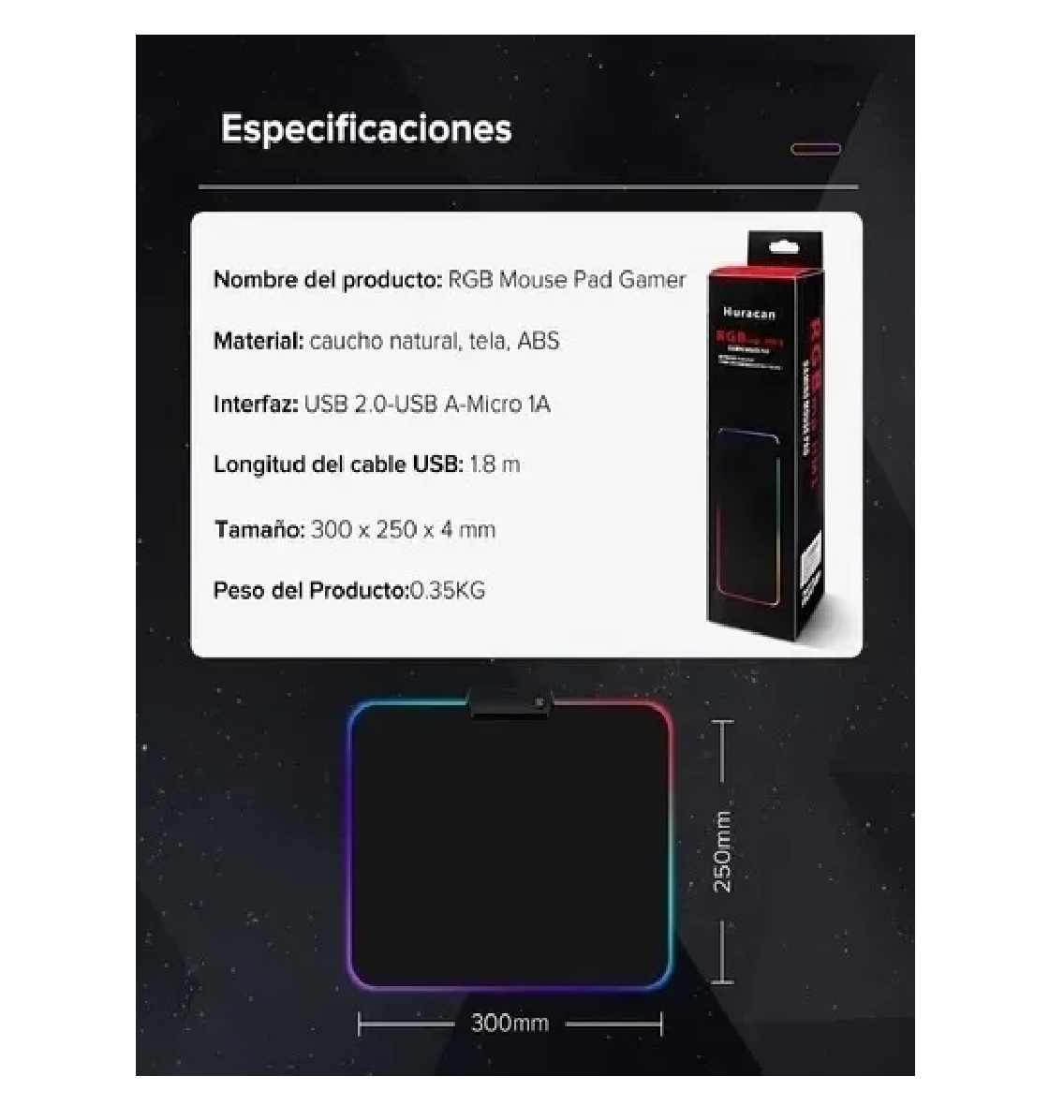 Alfombrilla De Ratón Gamer Rgb Luz Led Lonk Mousepad 30x25cm