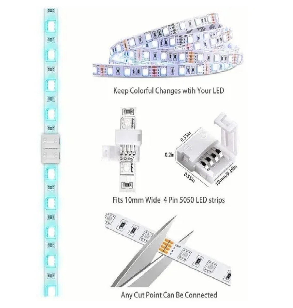 Set Conector L Broche Para Unir Tira Led Rgb 4 Pines 10mm