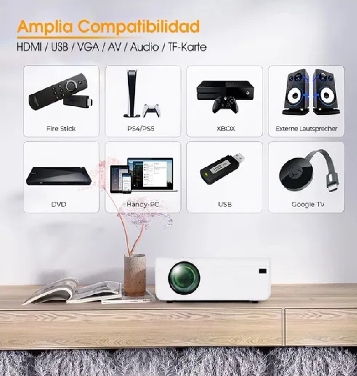 Proyector Full Hd 1080p Compatible Con 4k,portátil,wifi Blanco