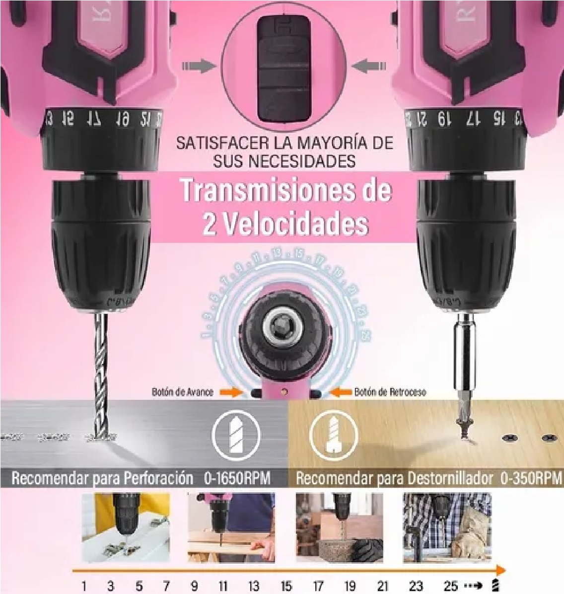 Kit Taladro Eléctrico Rosa 3 en 1
