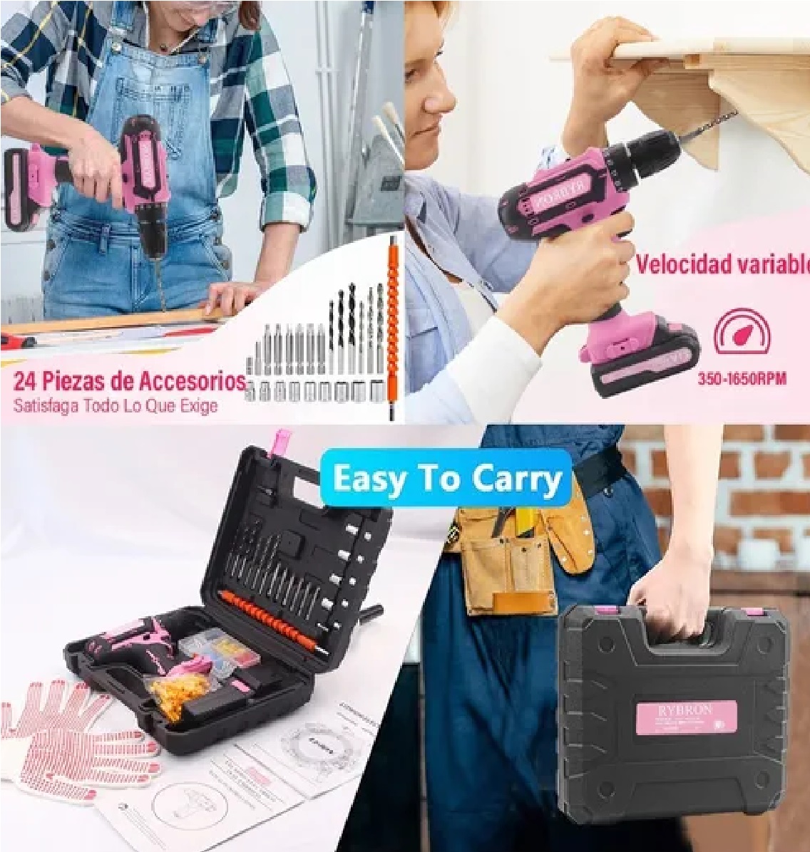 Kit Taladro Eléctrico Rosa 3 en 1