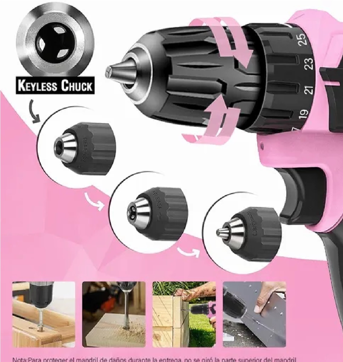 Kit Taladro Eléctrico Rosa 3 en 1