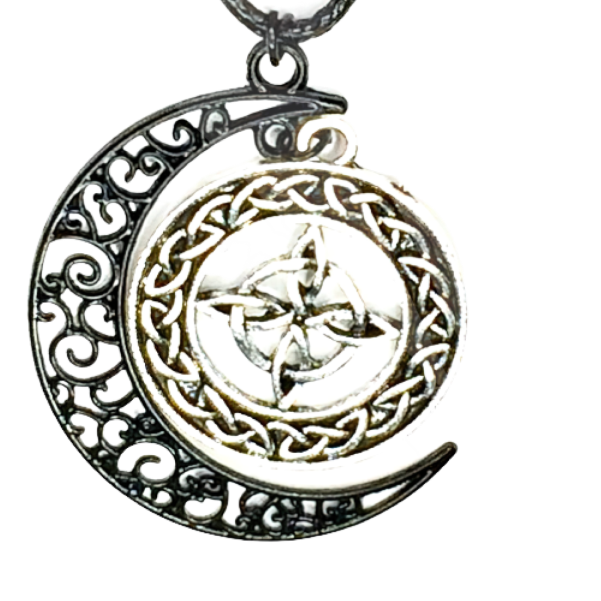 Collar Nudo de Bruja en Luna Creciente Negra Amuleto Protector Wicca