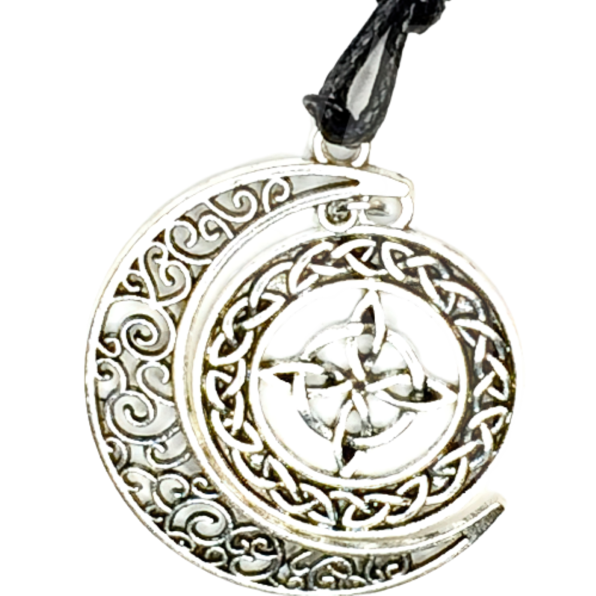 Collar Nudo de Bruja en Luna Color Plata Antigua Amuleto Doble Protector-Wicca