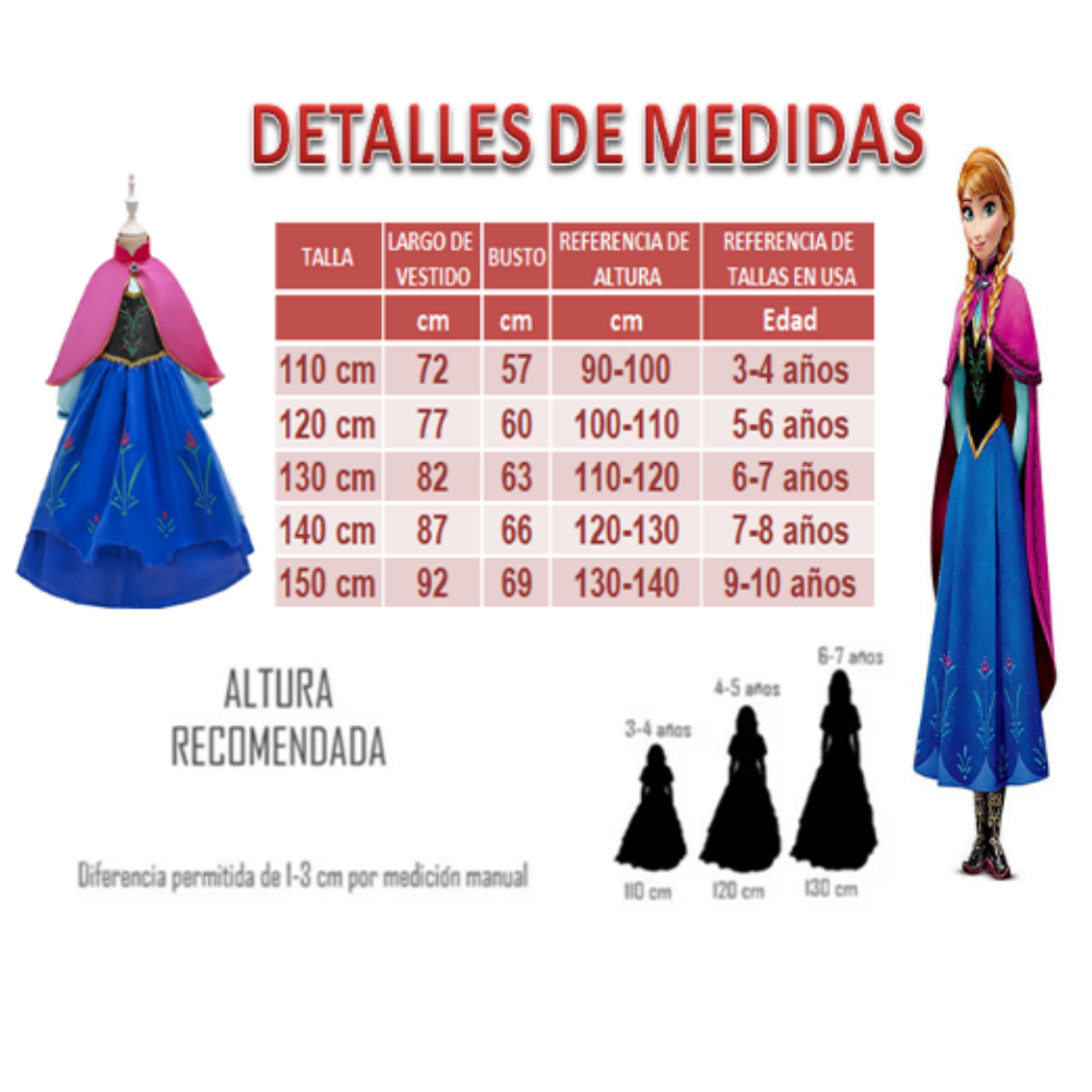 Vestido de fiesta Disfraz de ANNA Princesa Frozen 