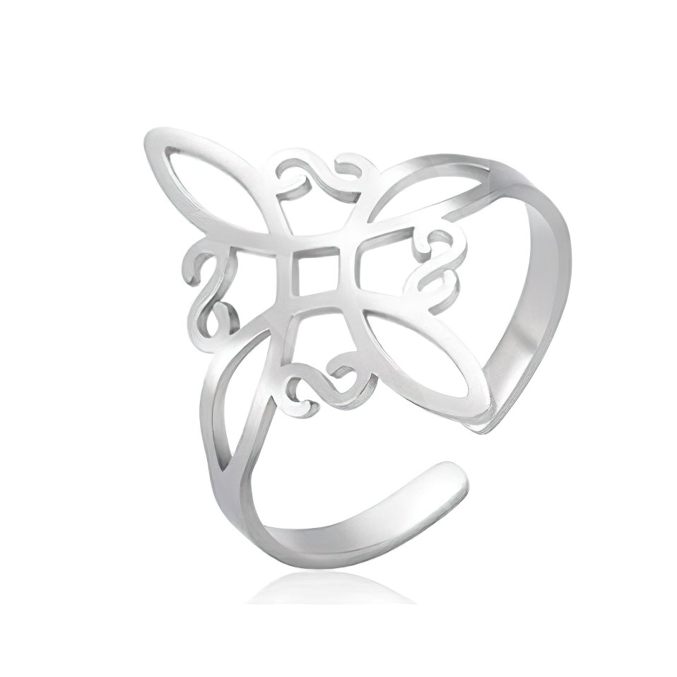 Anillo Nudo de Bruja Acero M2 Color Plata Amuleto Doble Protector