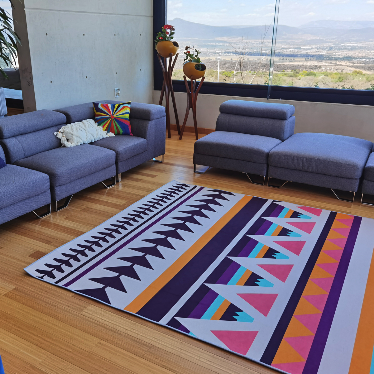 Tapete Sala Oficina Estilo Nórdico 2x3m Suavidad Elegancia Grecas Multicolor 