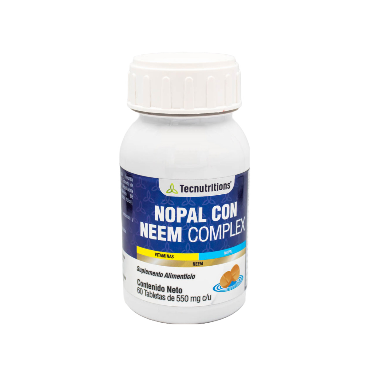 Suplemento alimenticio con vitaminas, antioxidantes y fibra, Nopal con Neem Complex, 60 tabl