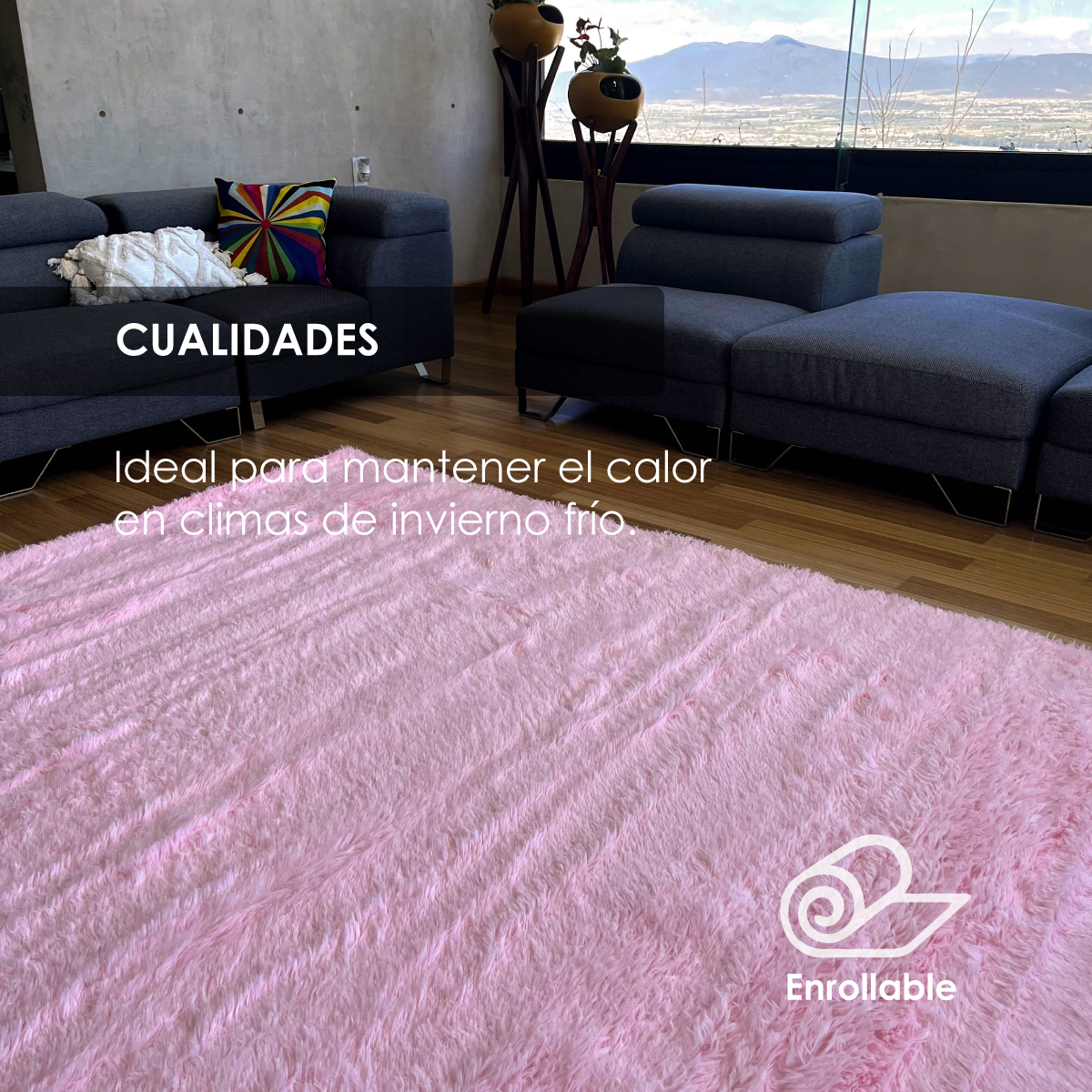 Tapete Decorativo Afelpado Motley Pelaje Largo Suave 2x1.60 Rosa