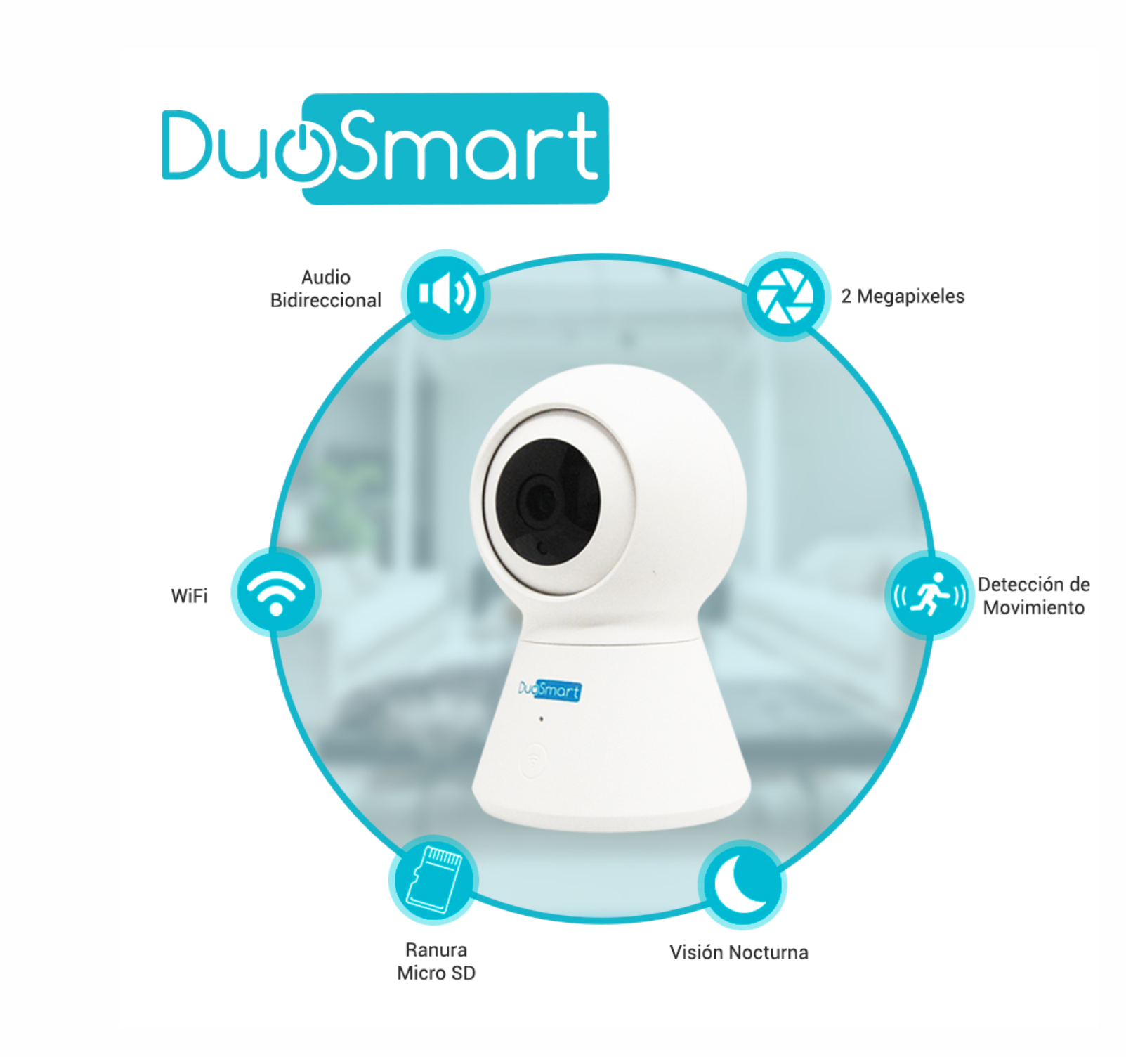 CAMARA INTELIGENTE CON MOVIMIENTO PT WIFI PARA INTERIOR FULL HD 1080P CON APP CON AUDIO BIDIRECCIONAL MEMORIA MICRO SD