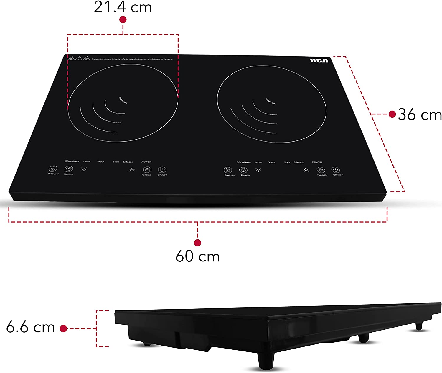 Parrilla de induccion doble marca rca rc-12a4