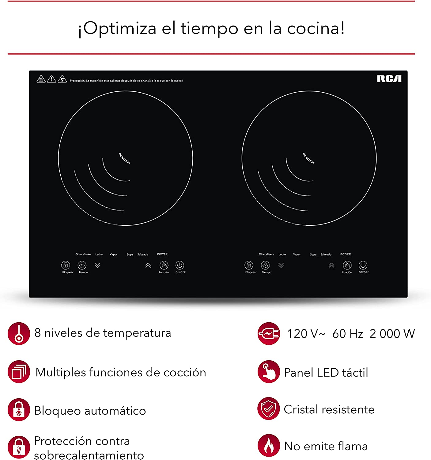 Parrilla de induccion doble marca rca rc-12a4