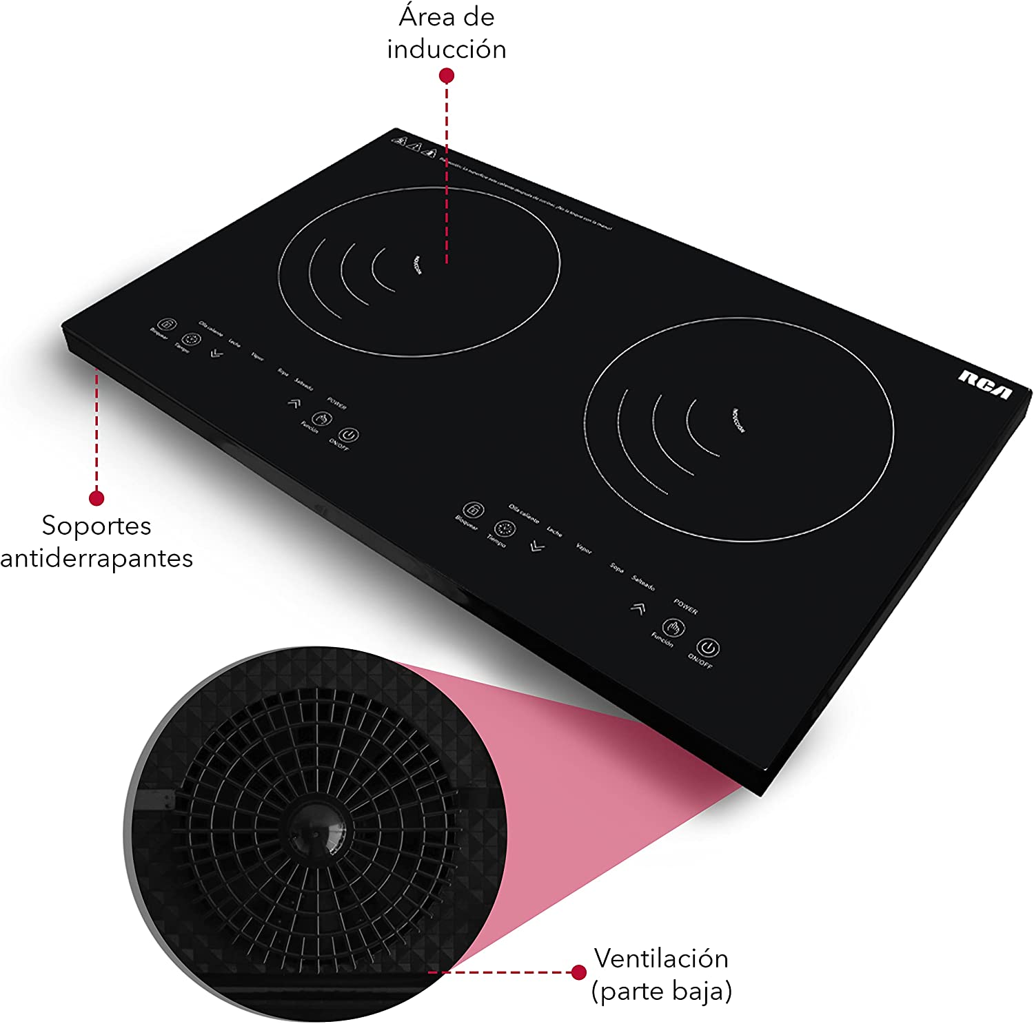 Parrilla de induccion doble marca rca rc-12a4