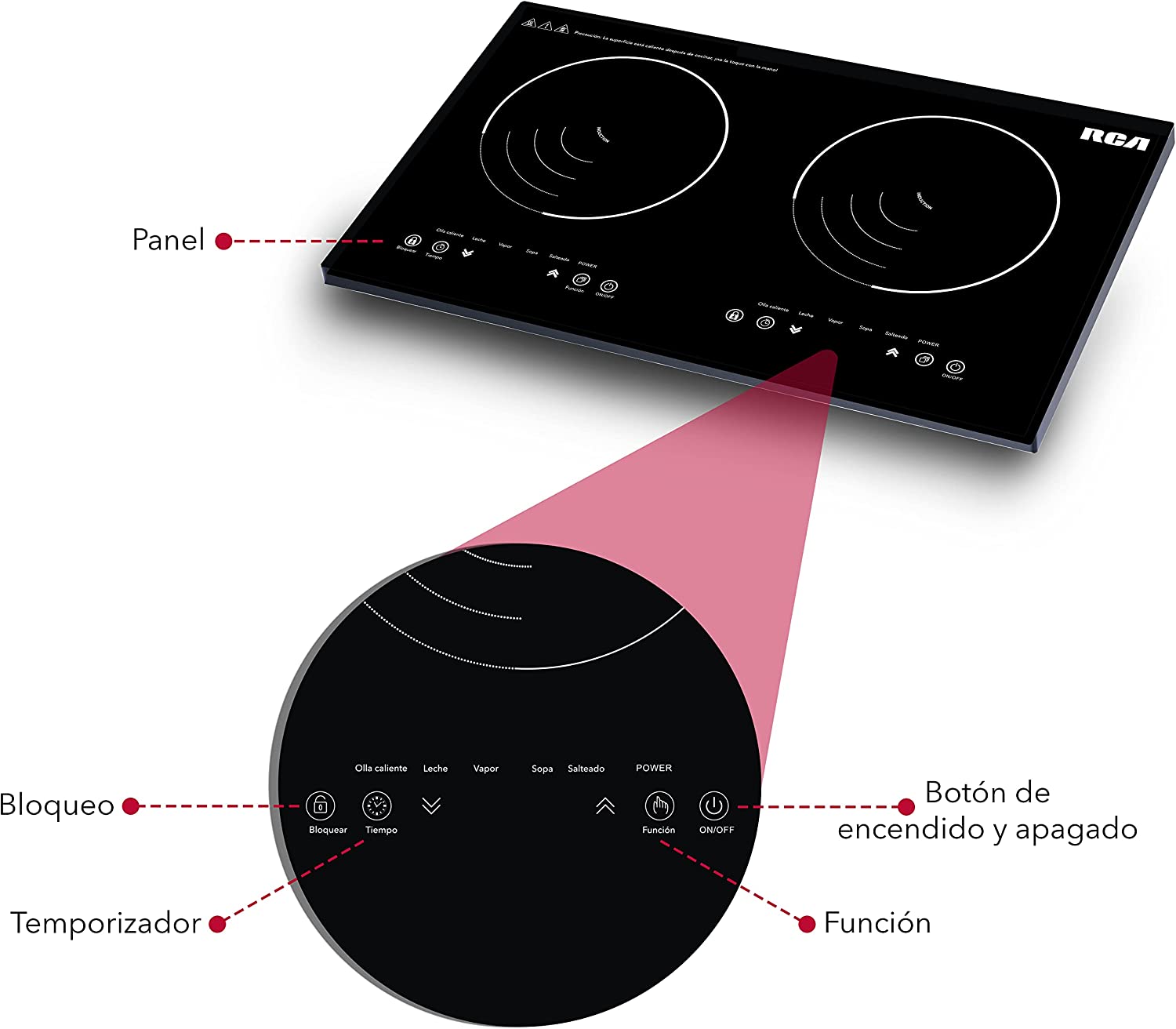 Parrilla de induccion doble marca rca rc-12a4