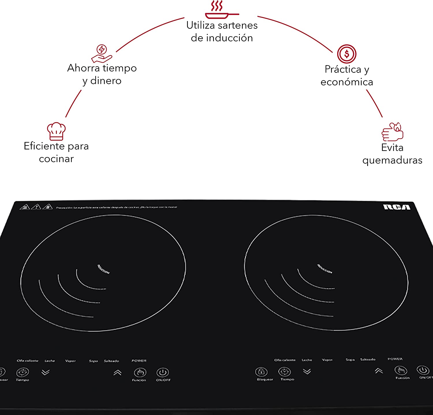 Parrilla de induccion doble marca rca rc-12a4