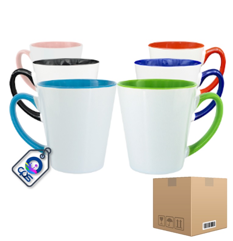 Taza cónica de 12oz. Con interior y asa de color, para sublimar (36 piezas).