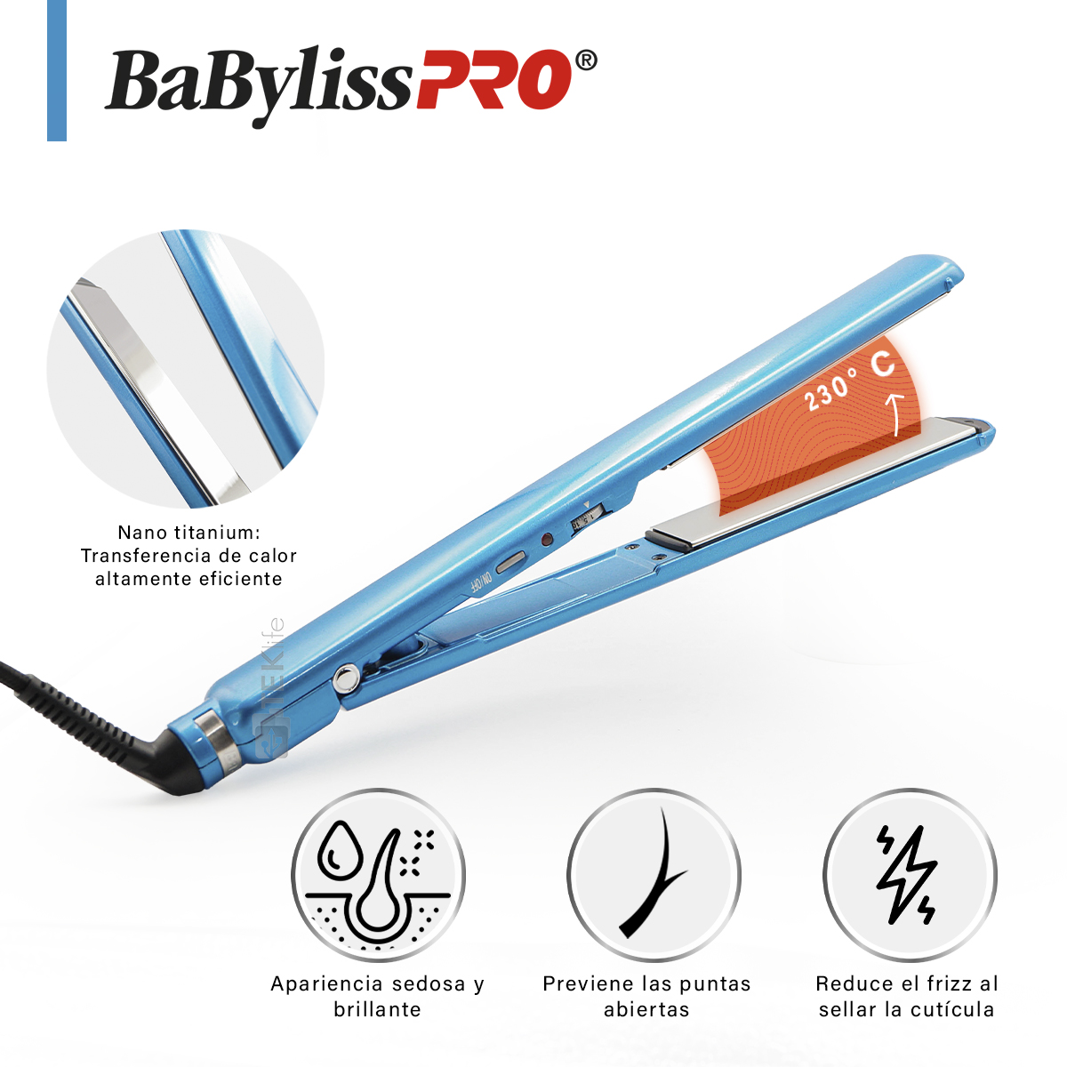 Plancha Para Cabello Nano Titanium Bnt4072 Azul Babylisspro 