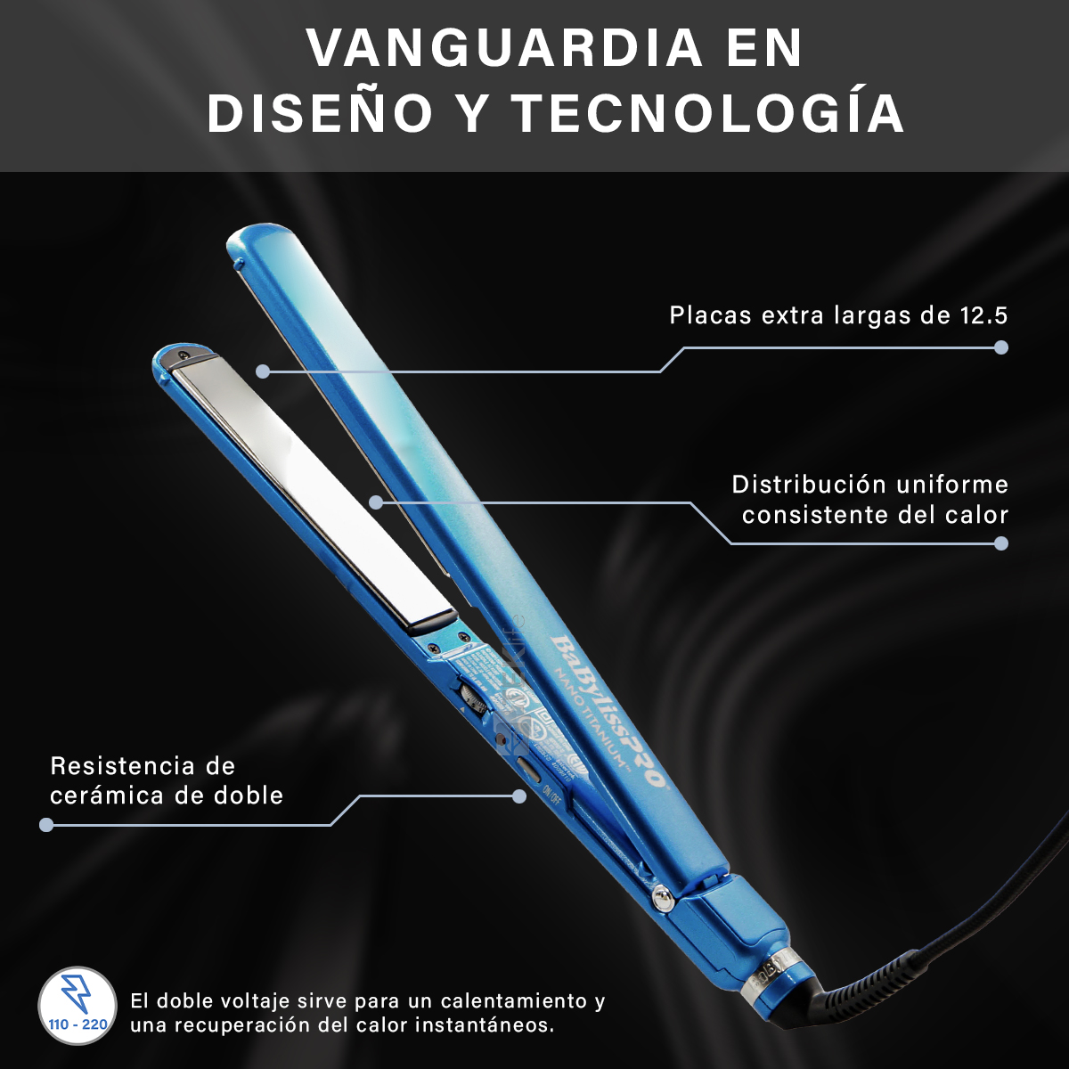 Plancha Para Cabello Nano Titanium Bnt4072 Azul Babylisspro 