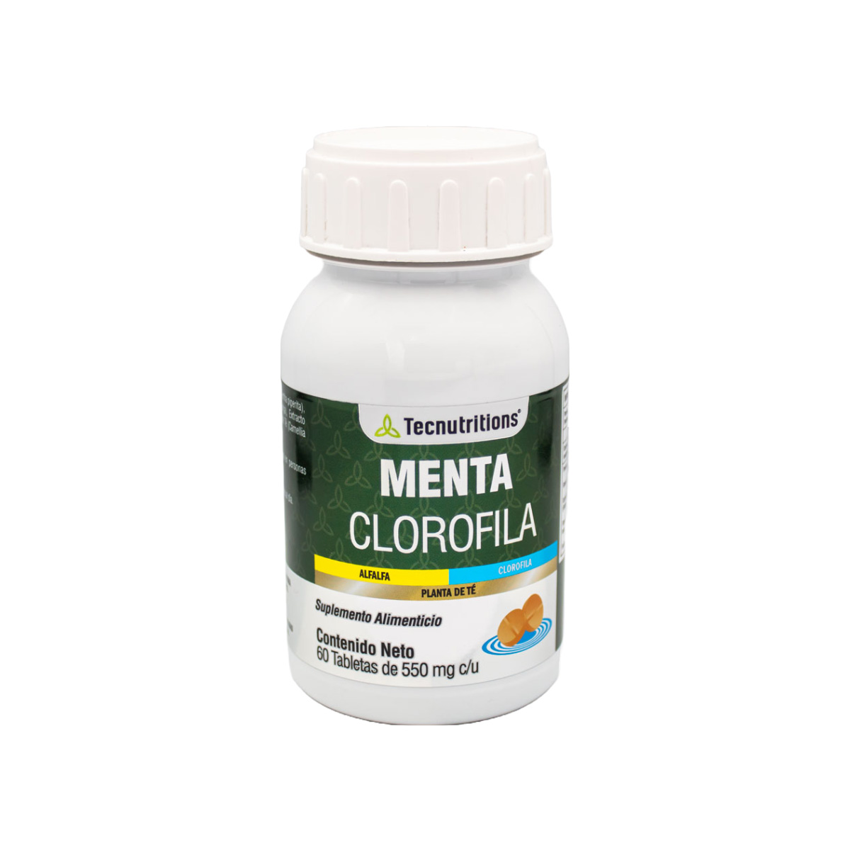 Suplemento alimenticio con antioxidantes y vitaminas, Menta Clorofila, 60 tabl