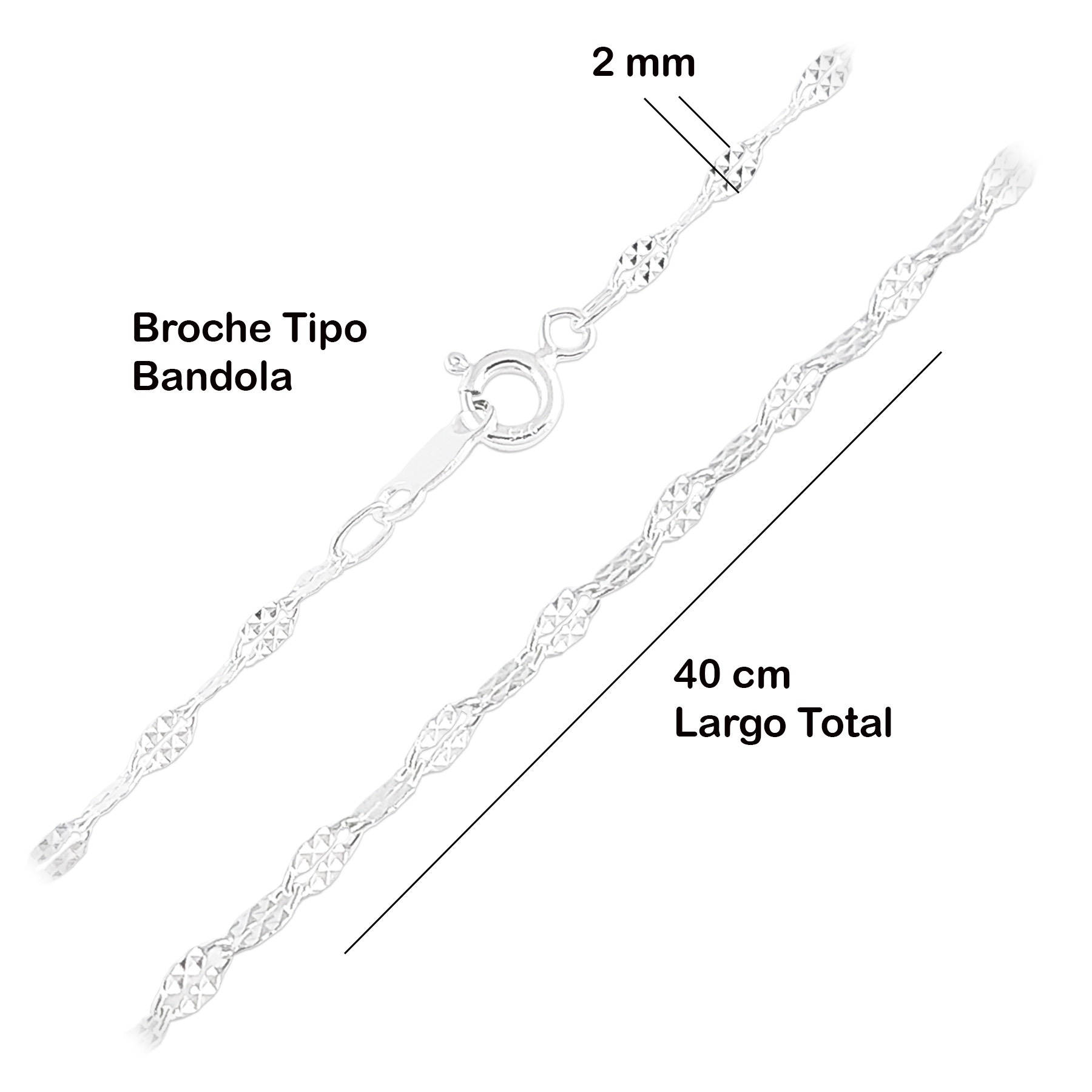 Cadena Ancla Diamantada 2 Mm X 40 Cms